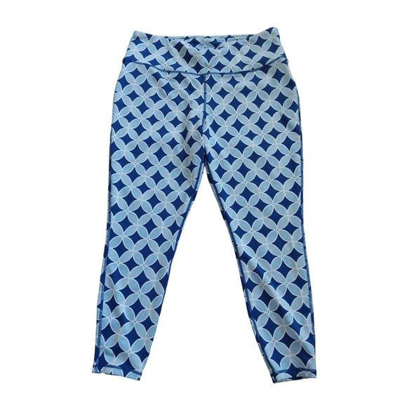 Crown & Ivy Blue Stretch  Flower Ankle Workout Leggings Size XL - Picture 1 of 10